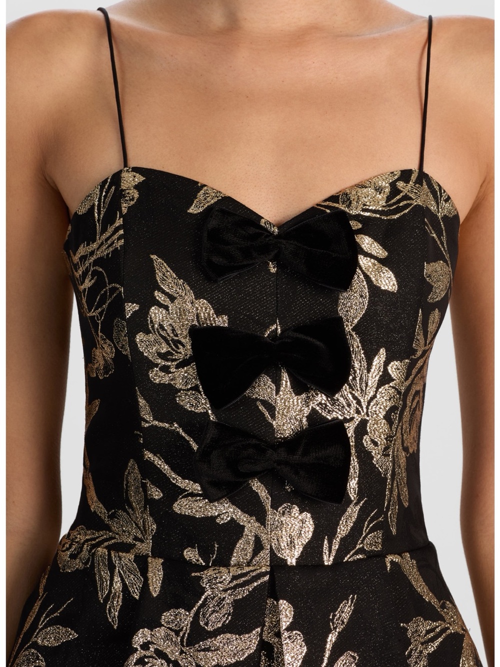 Alice + Olivia Daniela Bow Front Jacquard Mini Dress Black Gold Sz 4 NWT - Picture 3 of 6